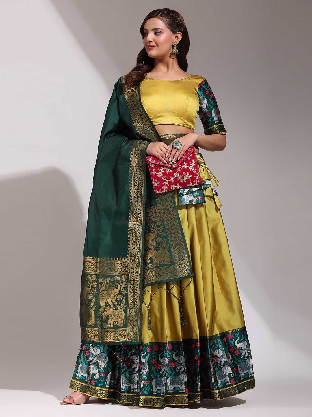 

Fabcartz Semi-Stitched Lehenga & Unstitched Blouse With Dupatta, Yellow