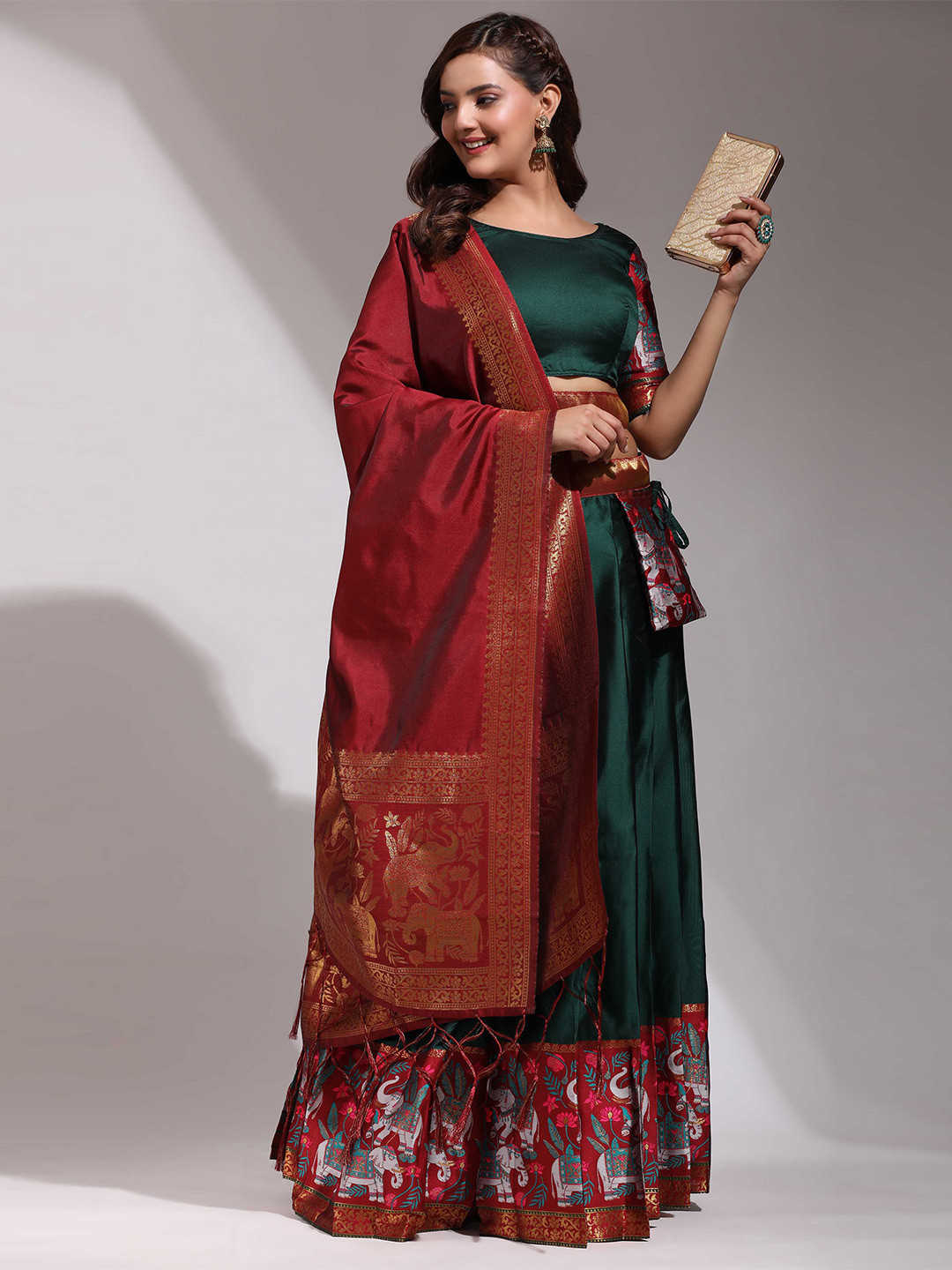 

Fabcartz Semi-Stitched Lehenga & Unstitched Blouse With Dupatta, Green