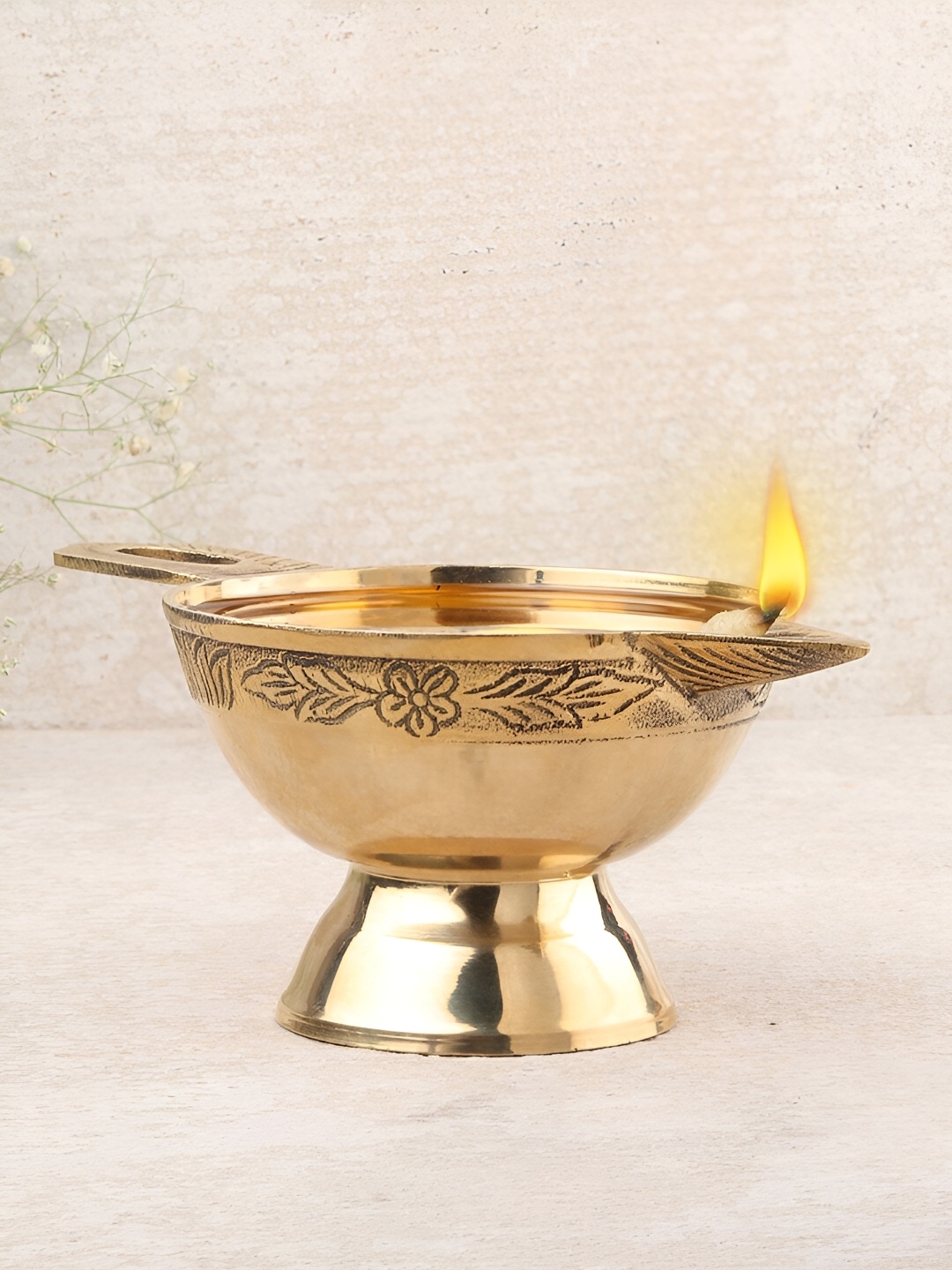 

DOKCHAN Gold Toned Textured Brass Pooja Diya