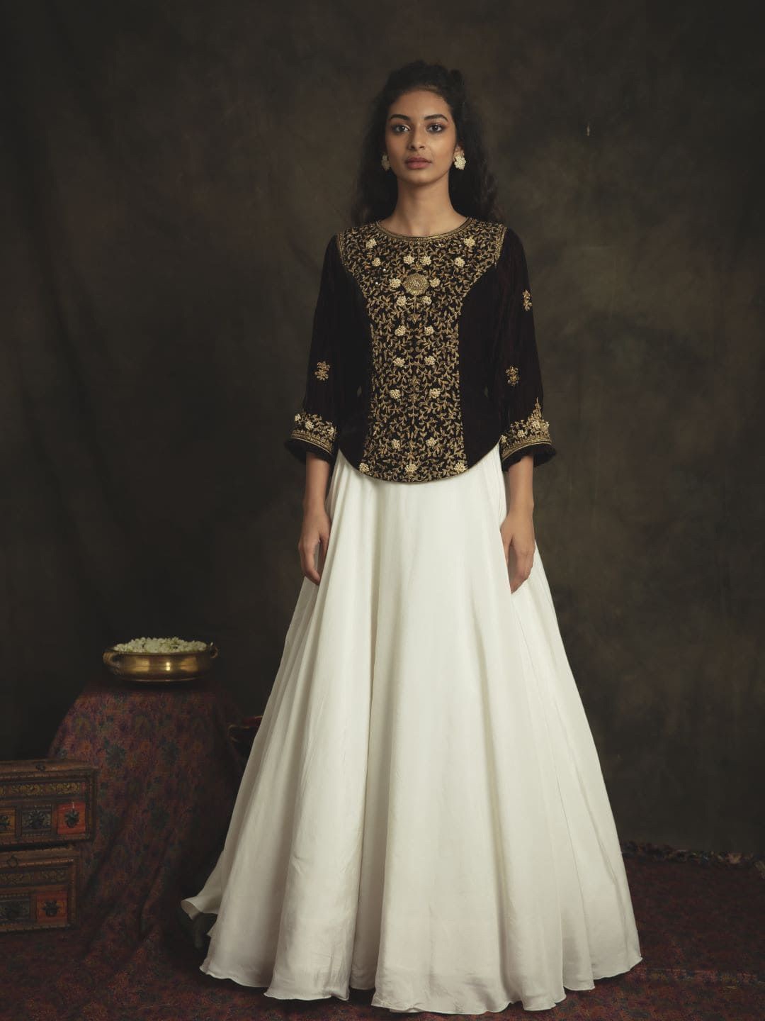 

Nikita Vishakha Embroidered Thread Work Made to Measure Lehenga &, Brown