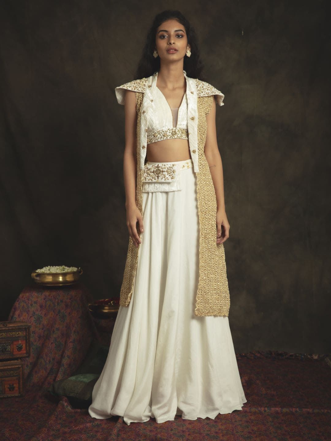 

Nikita Vishakha Shibori Made to Measure Lehenga &, White
