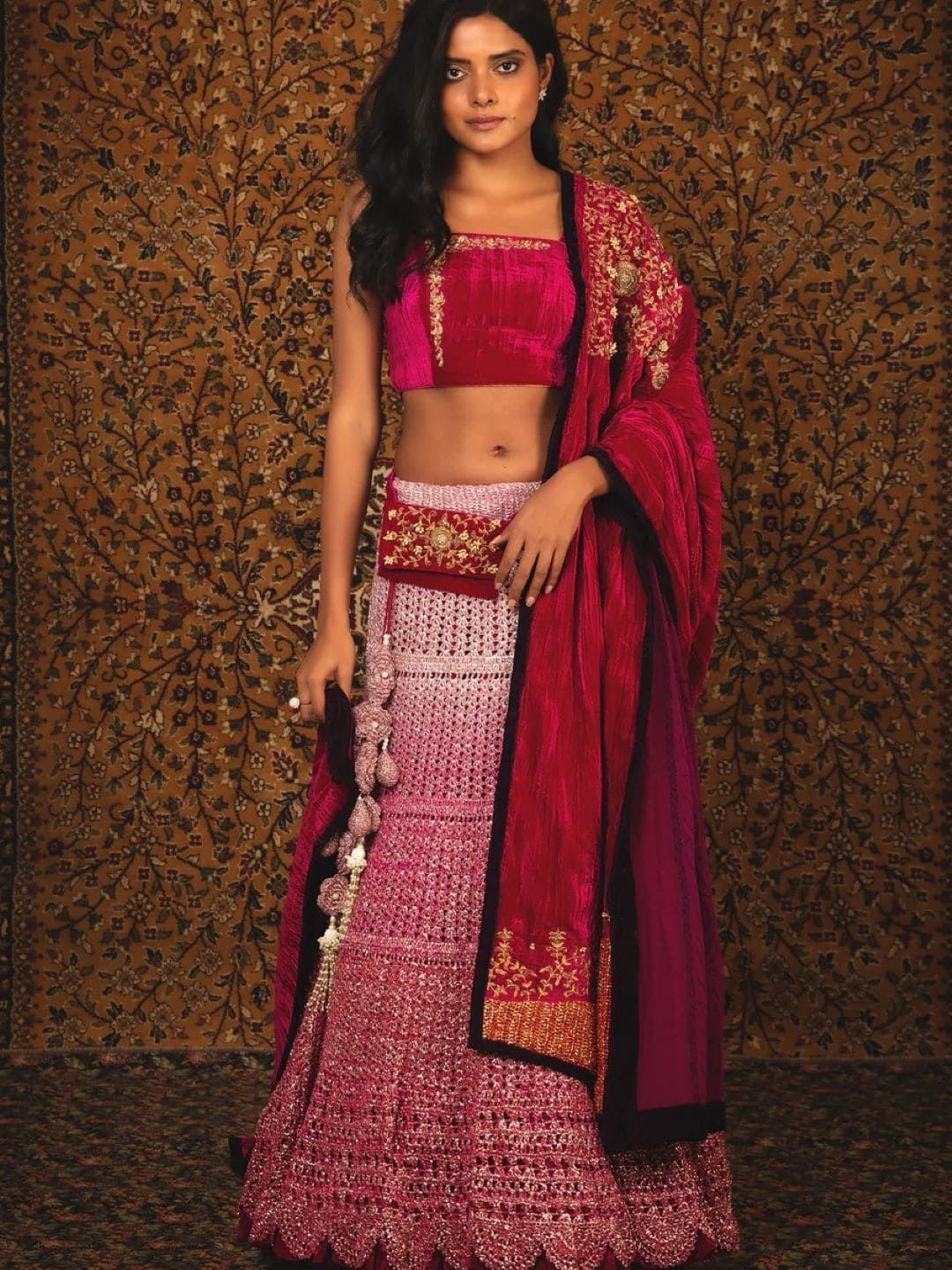 

Nikita Vishakha Embroidered Beads and Stones Made to Measure Lehenga & Blouse With Dupatta, Magenta