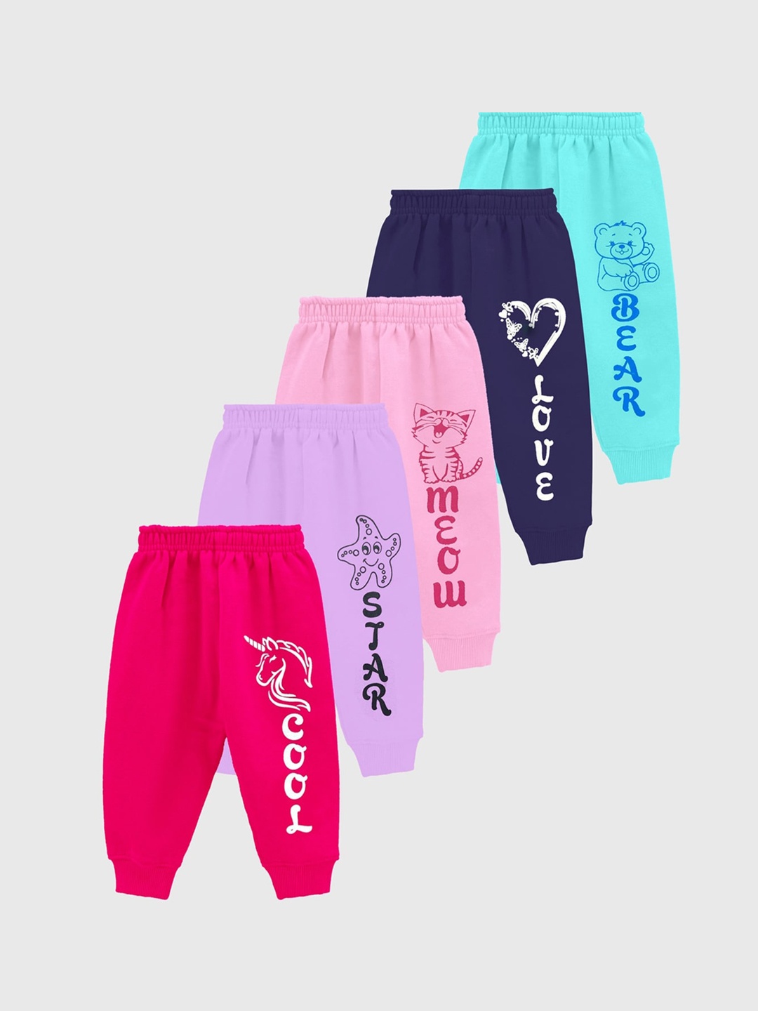 

KUCHIPOO Girls Pack Of 5 Printed Joggers, Red