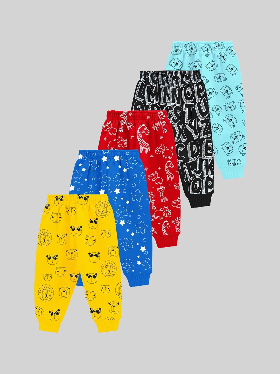 

KUCHIPOO Kids Pack Of 5 Printed Joggers, Blue