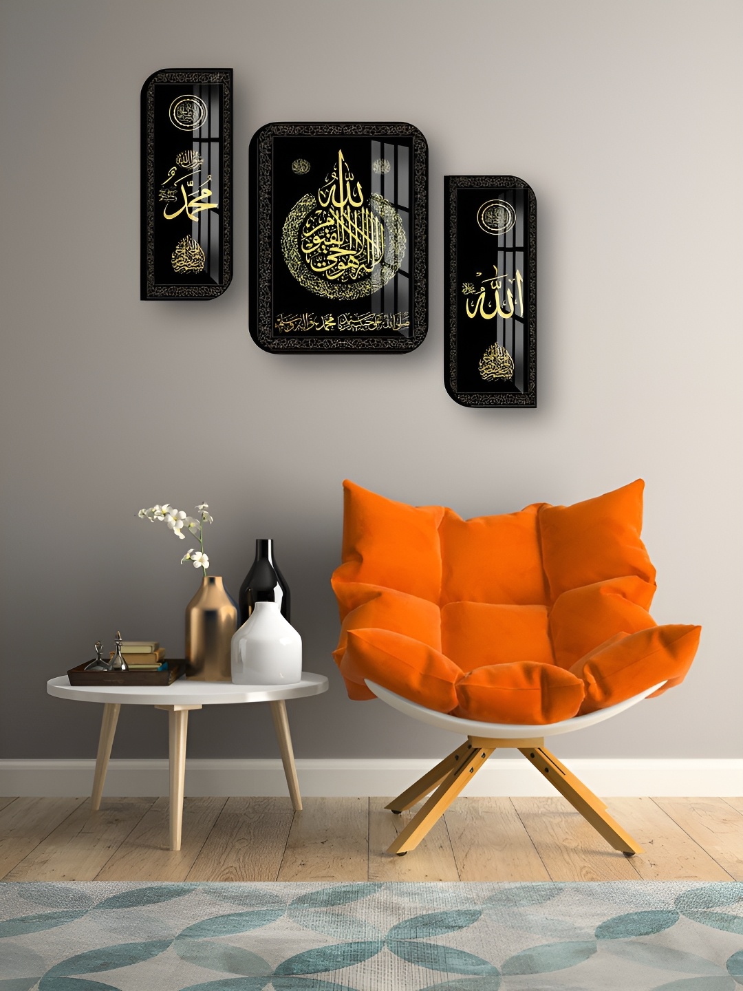 

WALLMAX Black & Gold Toned 3 Pieces Wooden Religious Wall Arts