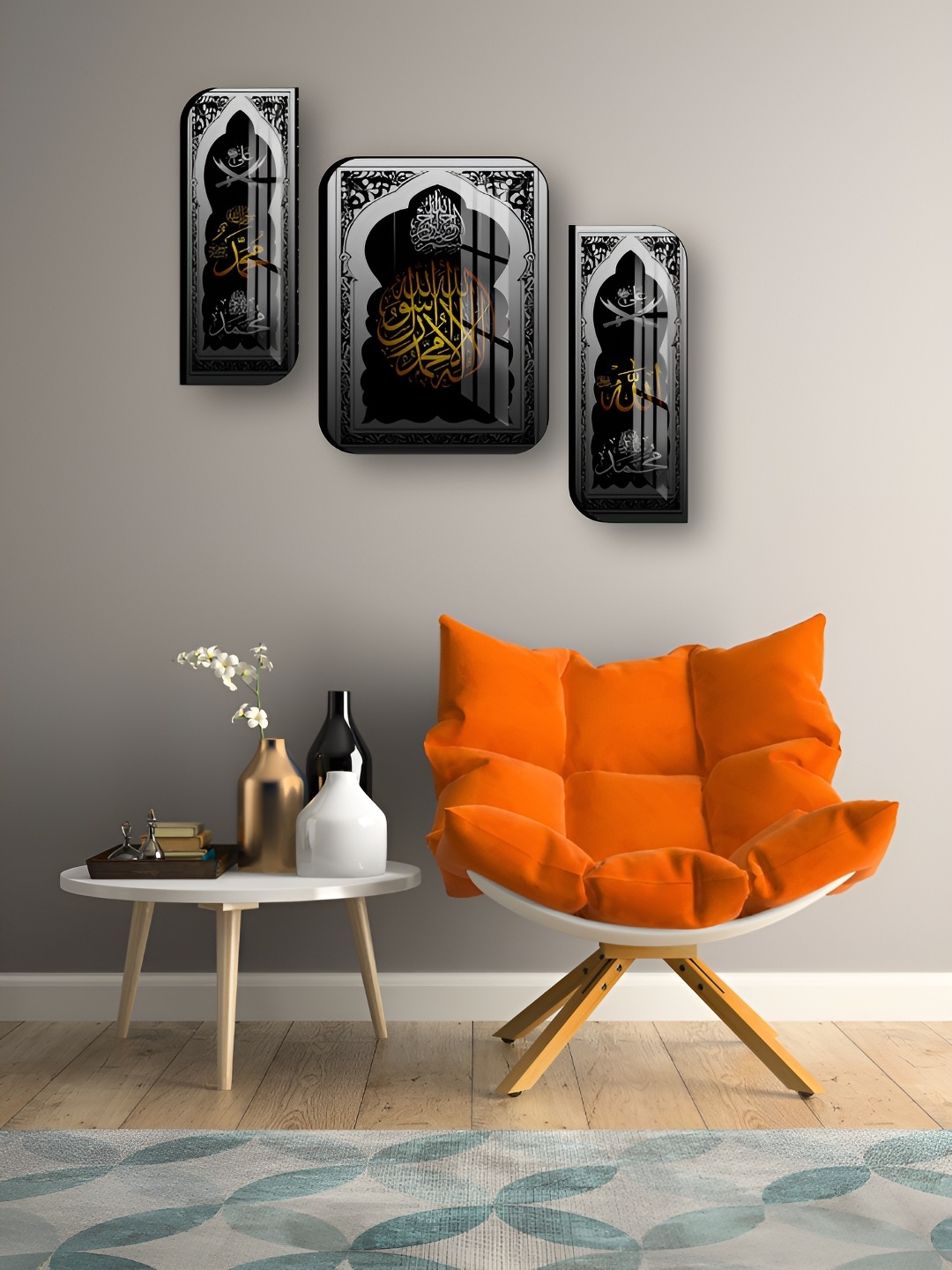 

WALLMAX Black & Grey 3 Pieces Wooden Religious Wall Arts