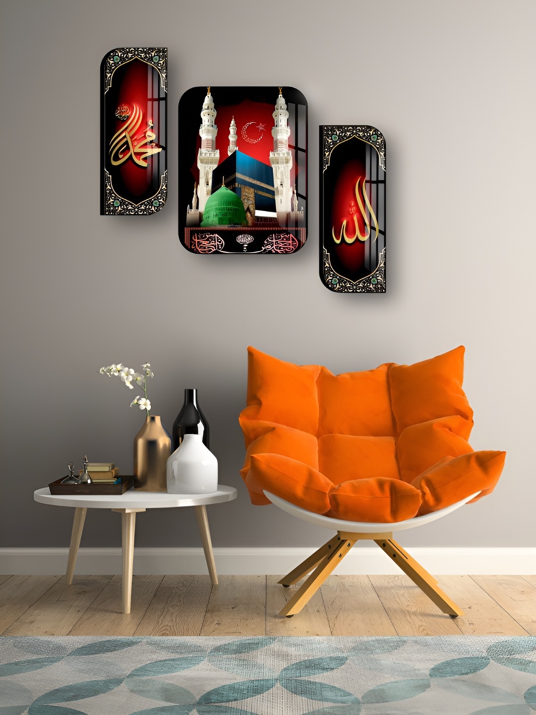 

WALLMAX Black & Red 3 Pieces Wooden Religious Wall Arts