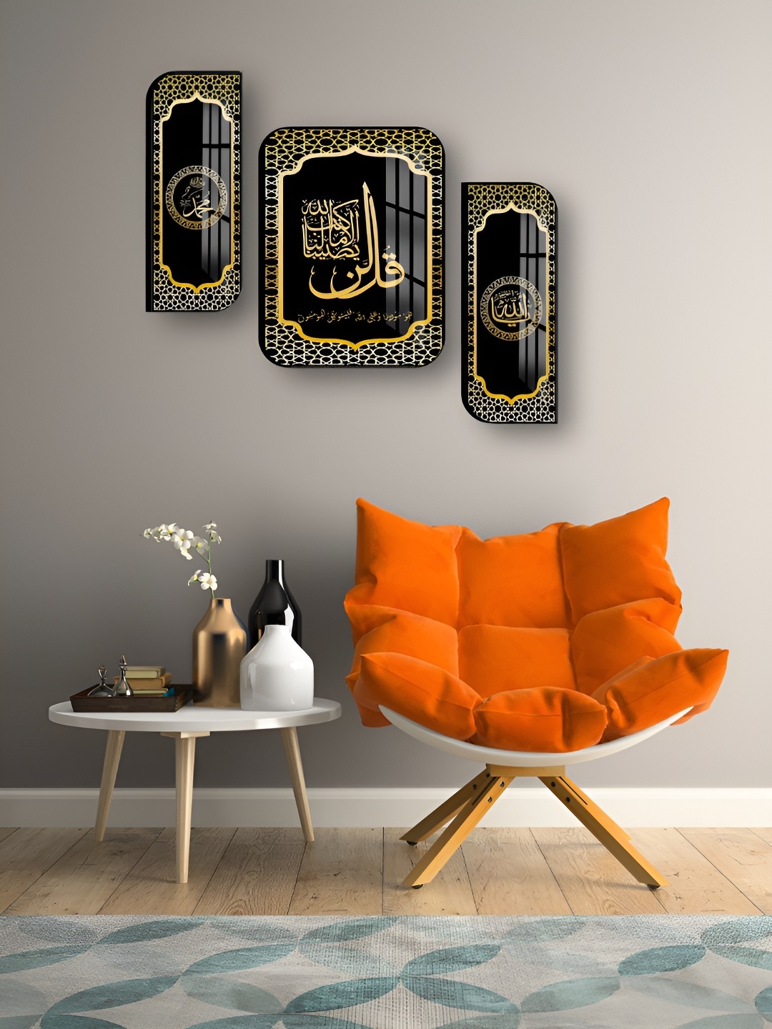 

WALLMAX Black & Gold Toned 3 Pieces Wooden Religious Wall Arts