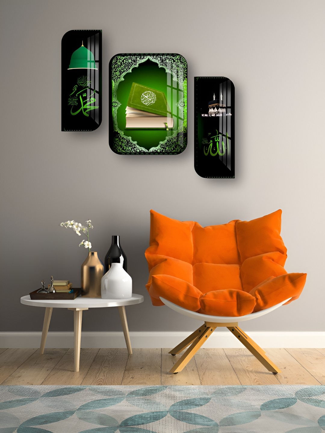 

WALLMAX Black & Green 3 Pieces Wooden Religious Wall Arts