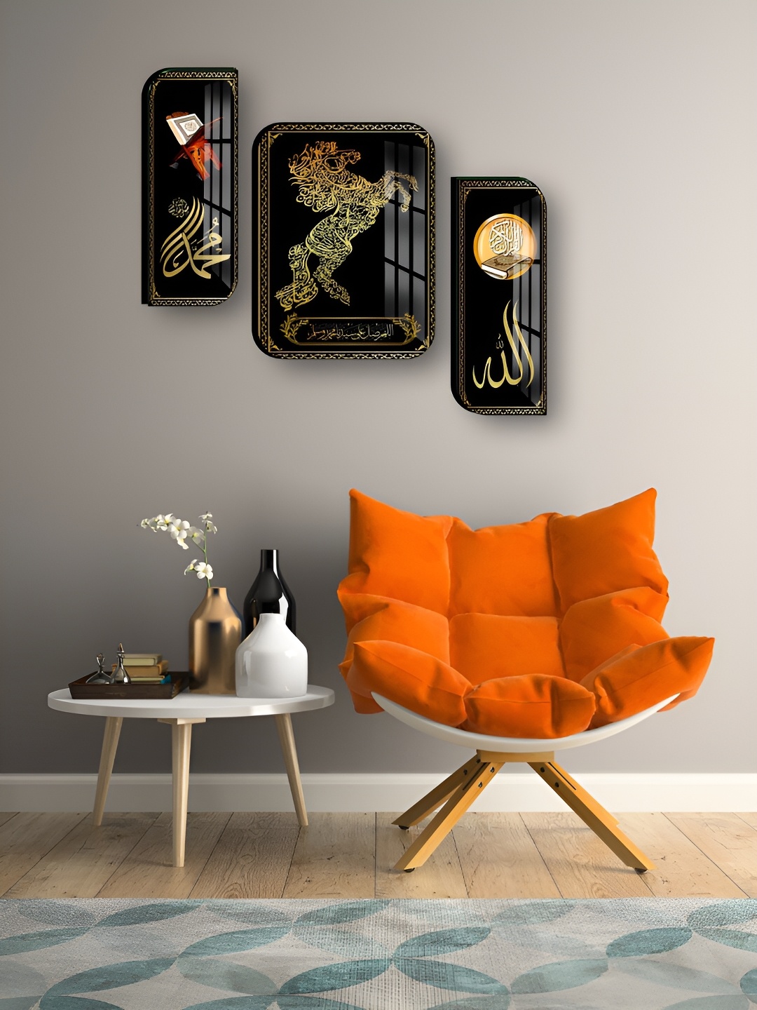

WALLMAX Black & Gold Toned 3 Pieces Wooden Religious Wall Arts