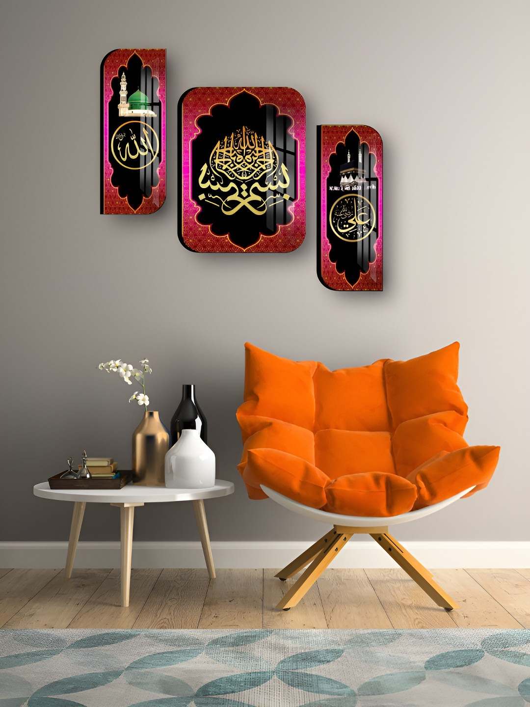 

WALLMAX Pink & Black 3 Pieces Wooden Religious Wall Arts