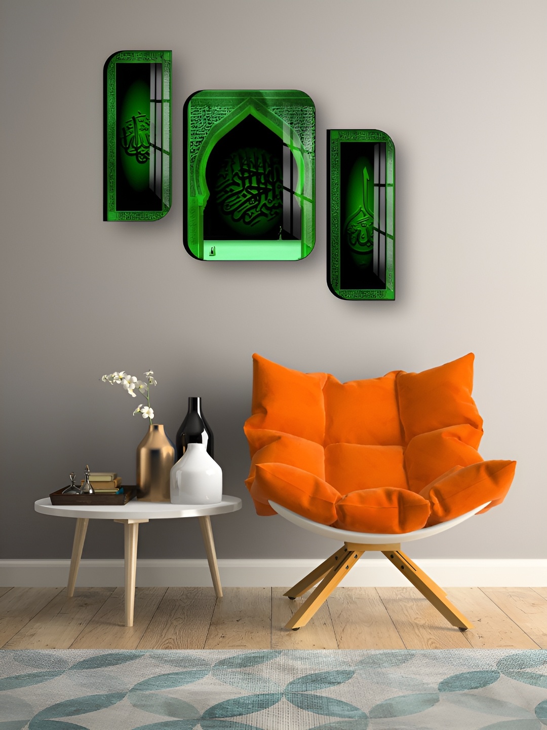 

WALLMAX Green & Black 3 Pieces Wooden Religious Wall Arts