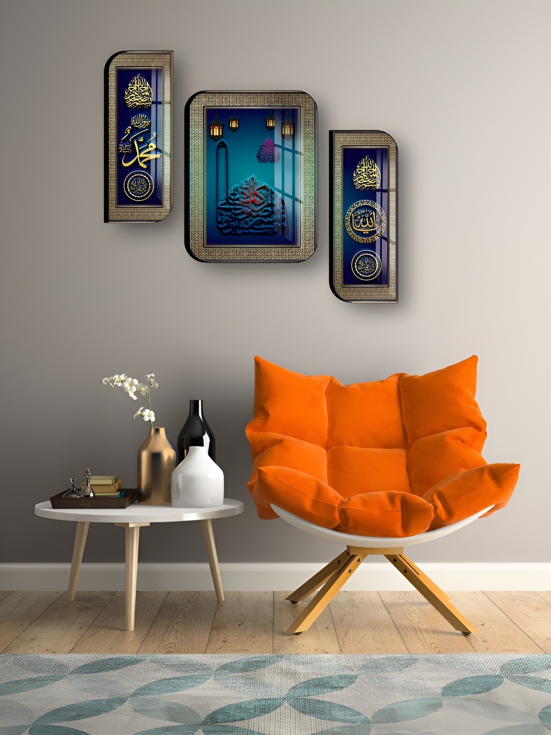 

WALLMAX Blue & Gold Toned 3 Pieces Wooden Religious Wall Arts