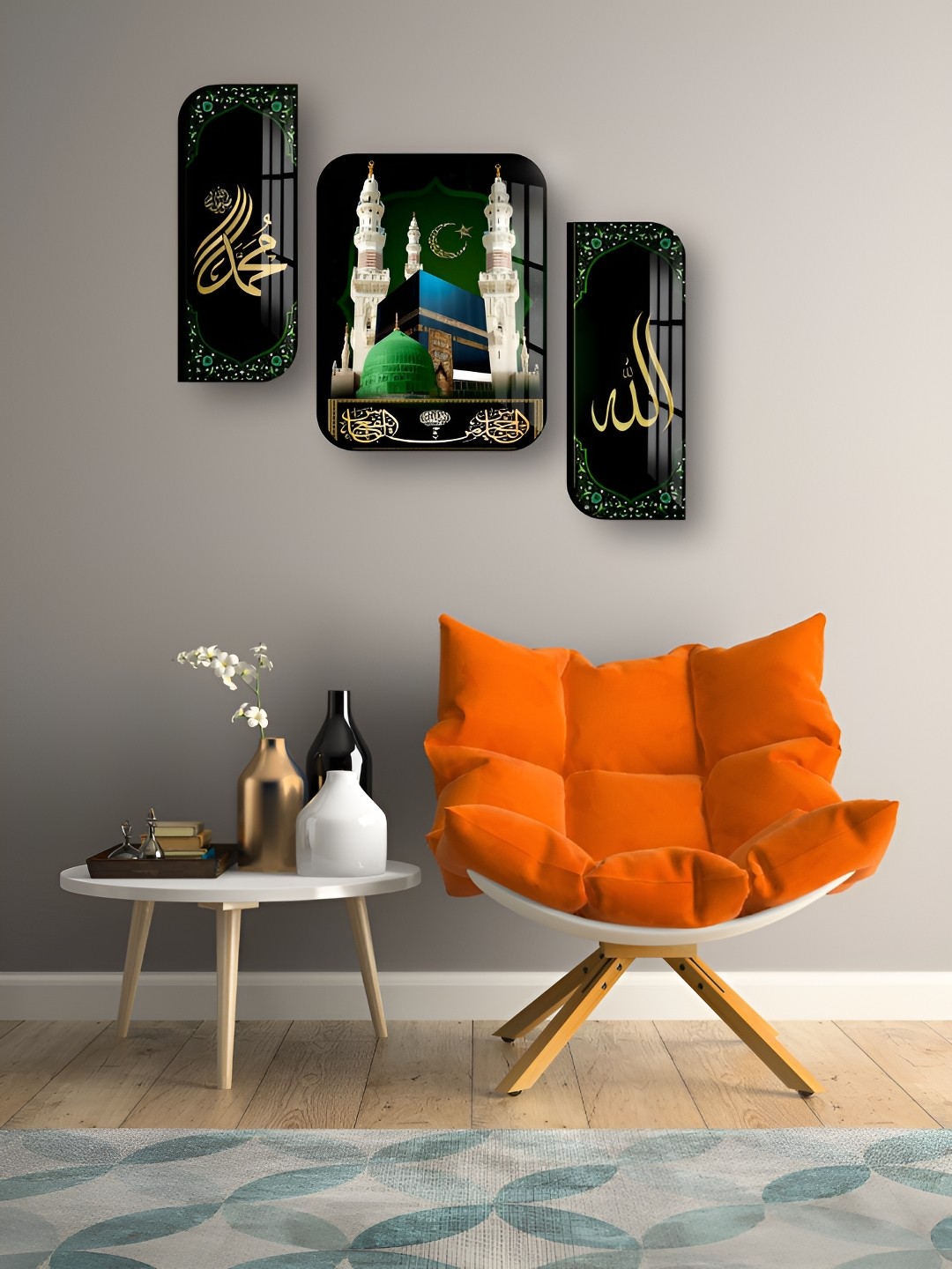 

WALLMAX Black & Green 3 Pieces Wooden Religious Wall Arts