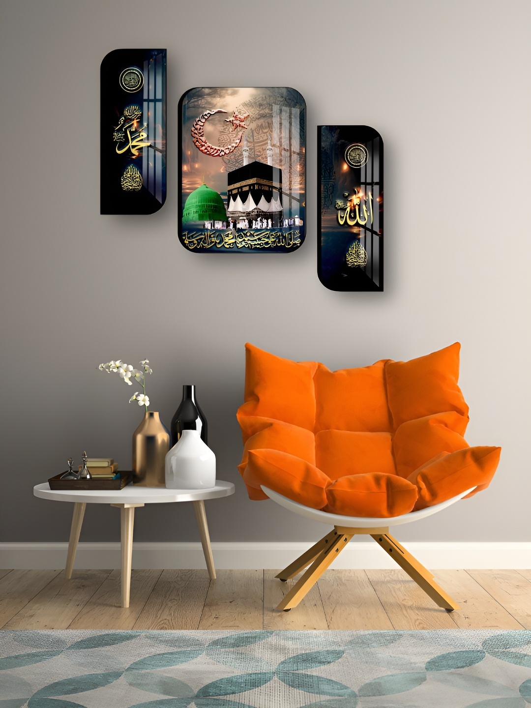 

WALLMAX Black & Blue 3 Pieces Wooden Religious Wall Arts