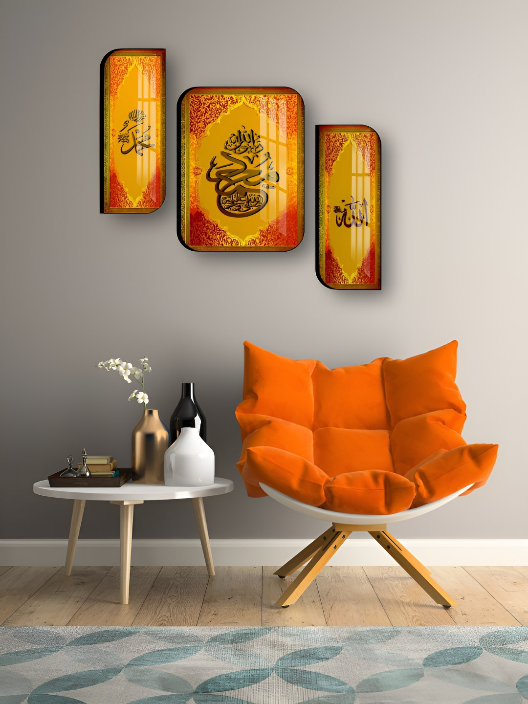 

WALLMAX Orange & Red 3 Pieces Wooden Religious Wall Arts