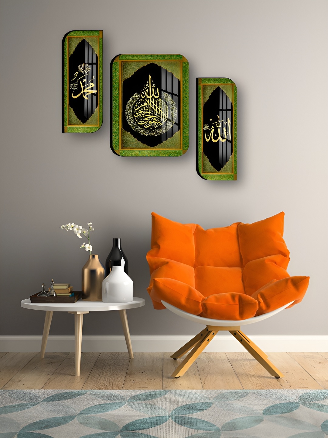 

WALLMAX Black & Green 3 Pieces Wooden Religious Wall Arts