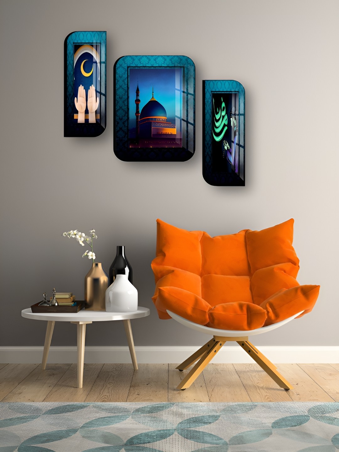 

WALLMAX Blue & Black 3 Pieces Wooden Religious Wall Arts