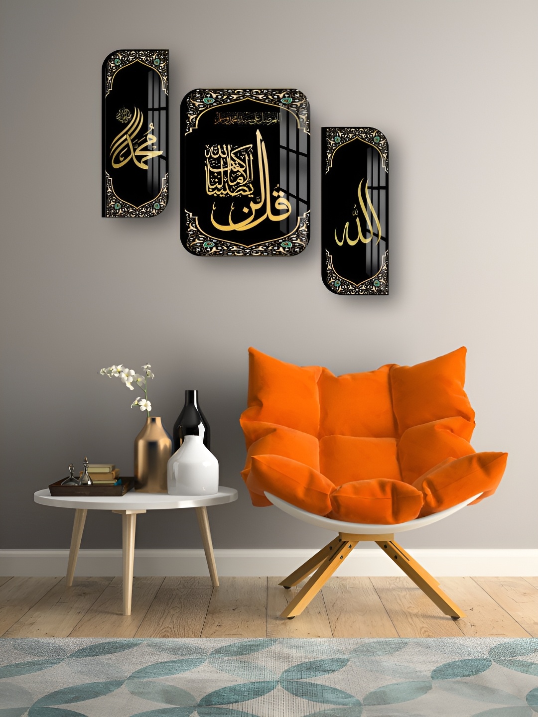 

WALLMAX Black & Gold Toned 3 Pieces Wooden Religious Wall Arts