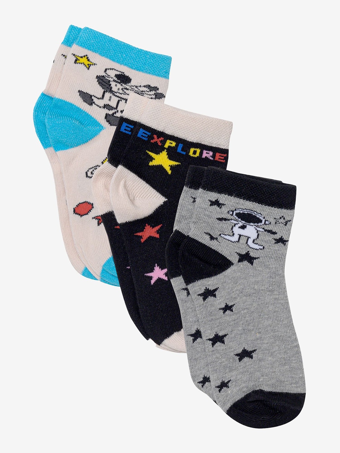 

Bodycare Boys Pack Of 3 Patterned Cotton Ankle-Length Socks, Black