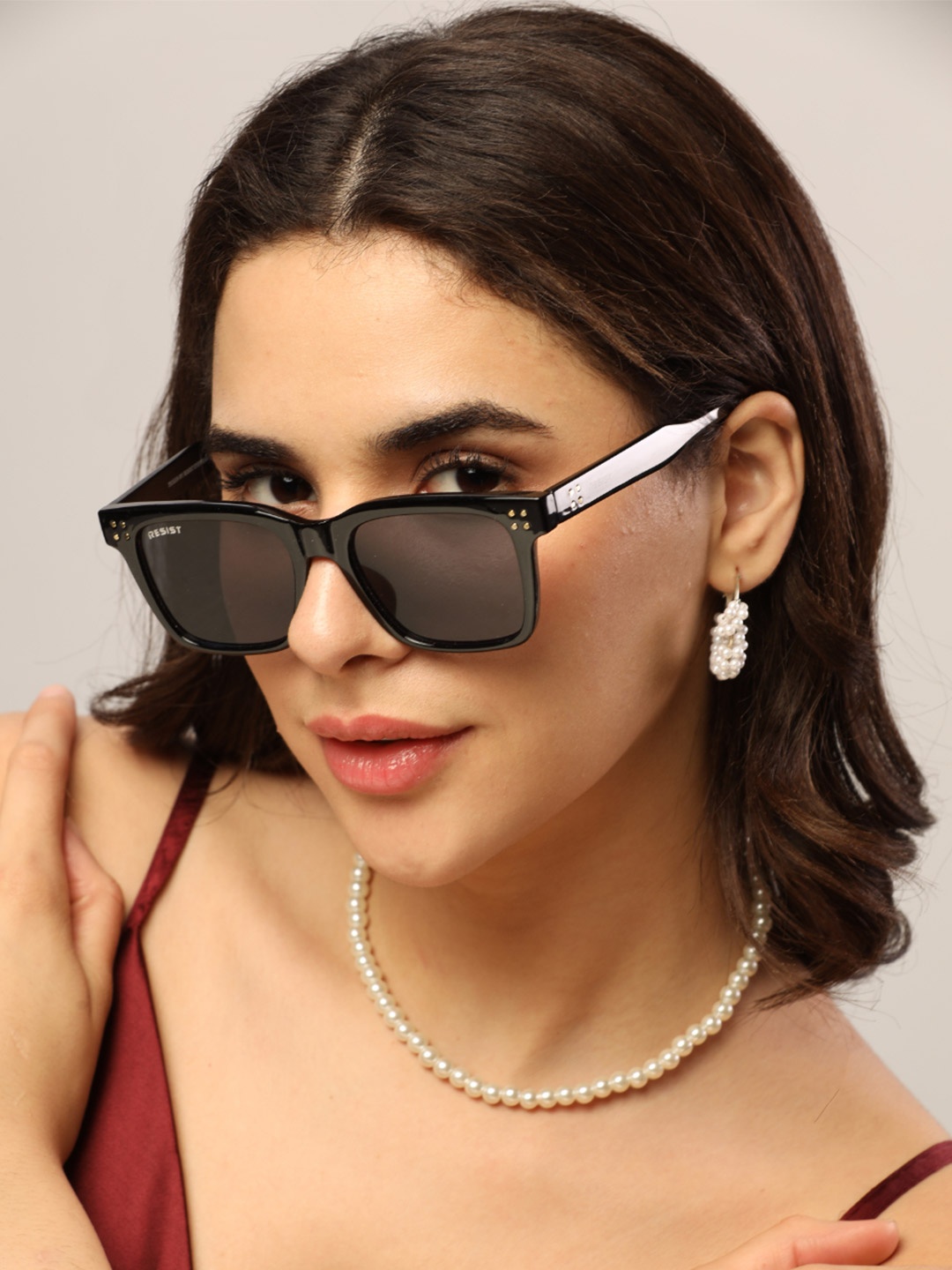 

RESIST EYEWEAR Unisex Square Sunglasses with UV Protected Lens, Black