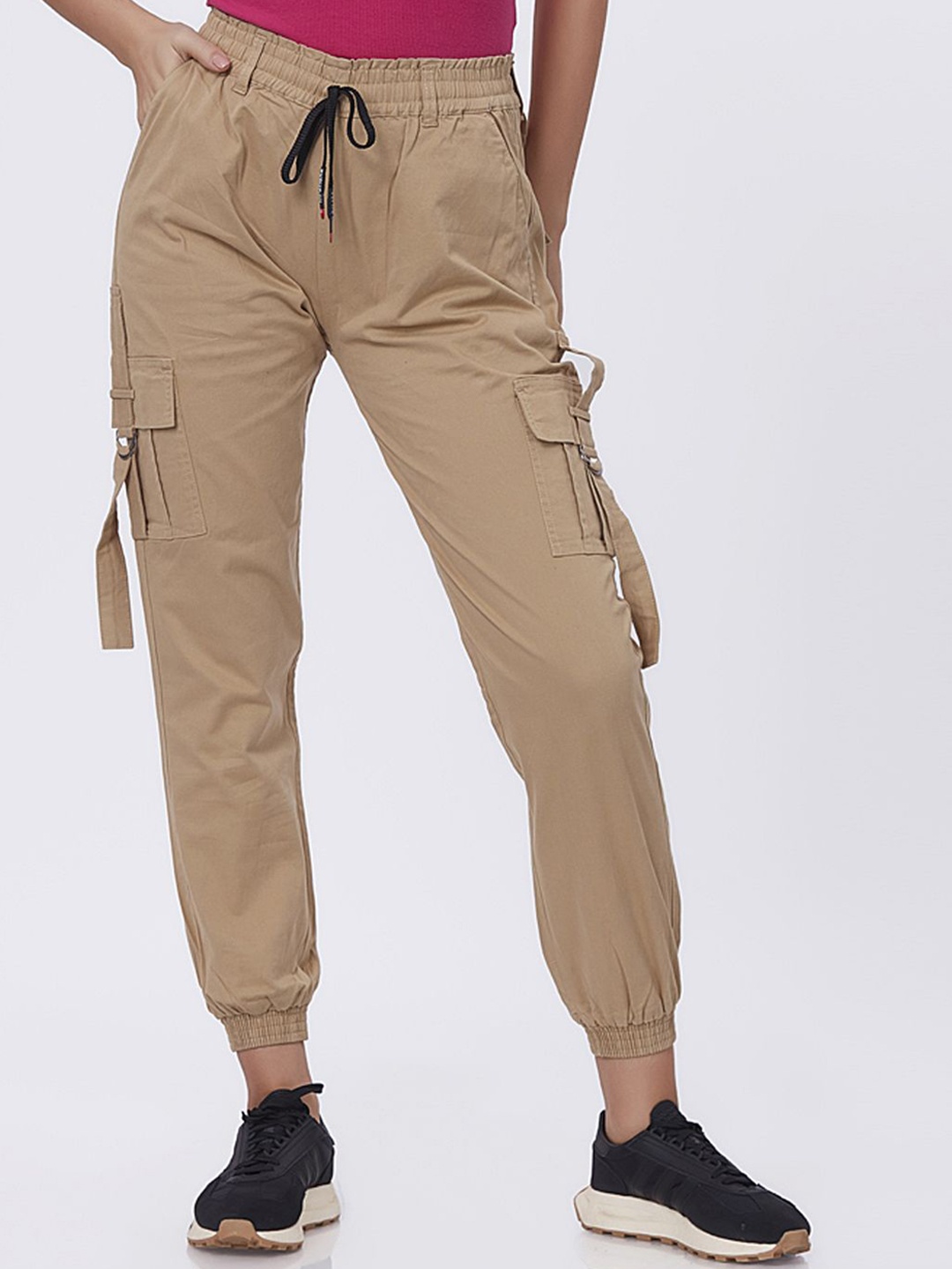 

Blum Denim Women Relaxed Loose Fit High-Rise Easy Wash Joggers Trousers, Khaki