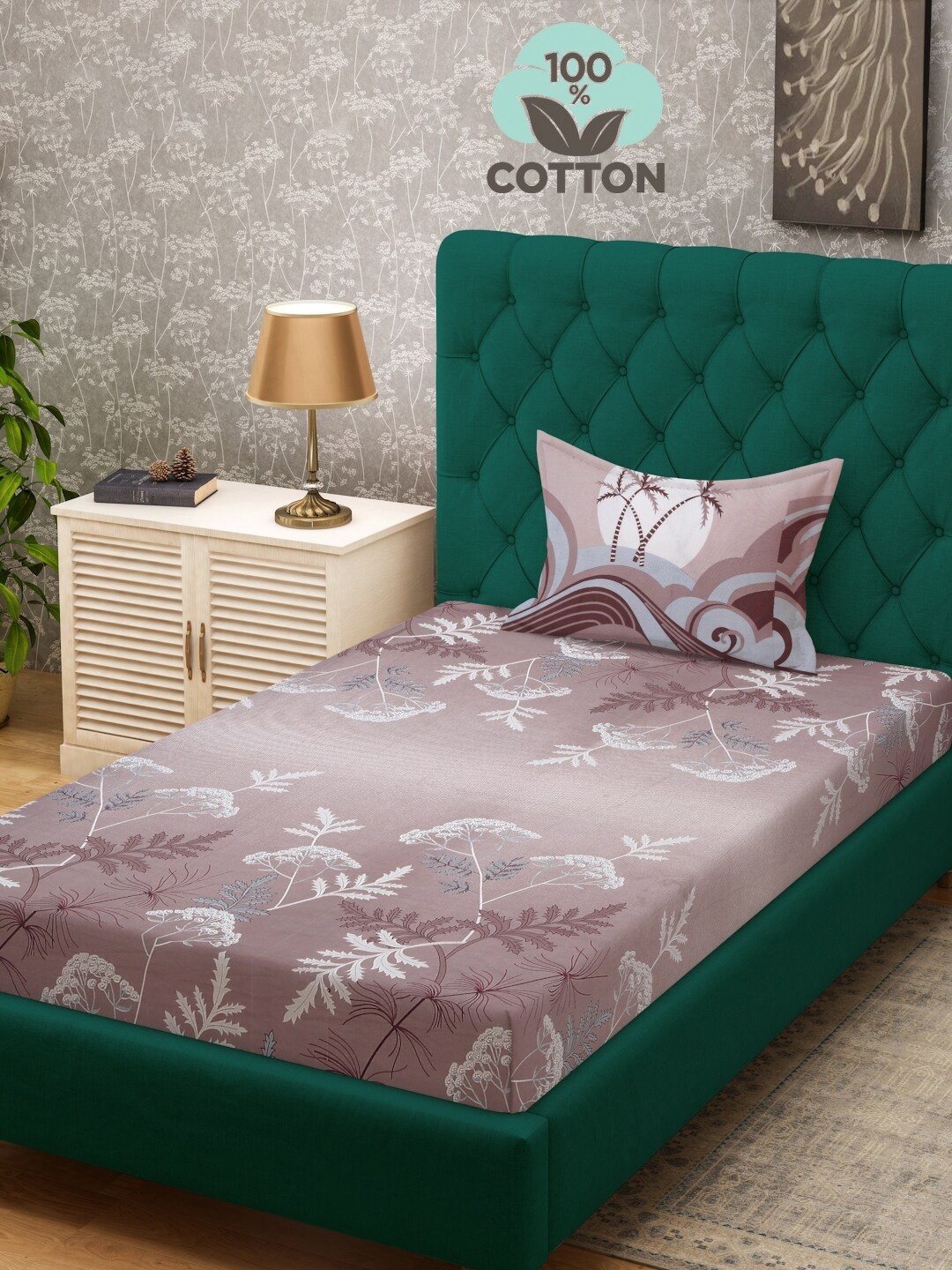 

KLOTTHE Purple Printed 400 TC Pure Cotton Single Bed Bedsheet With 1 Pillow Cover