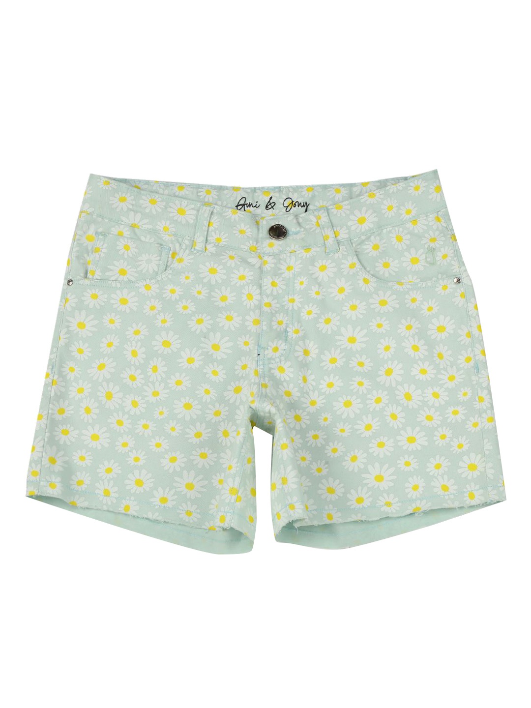 

Gini and Jony Girls Printed Denim Shorts, Sea green