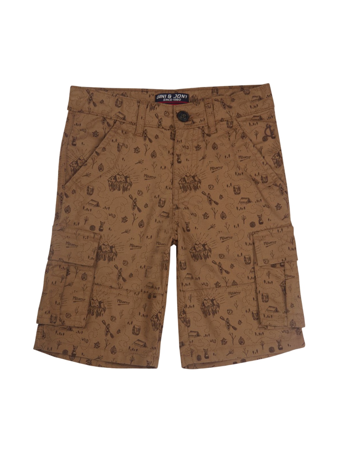 

Gini and Jony Boys Conversational Printed Shorts, Brown