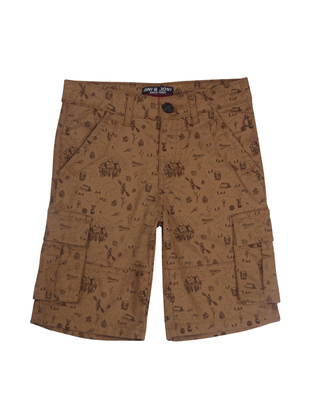 

Gini and Jony Boys Conversational Printed Shorts, Brown