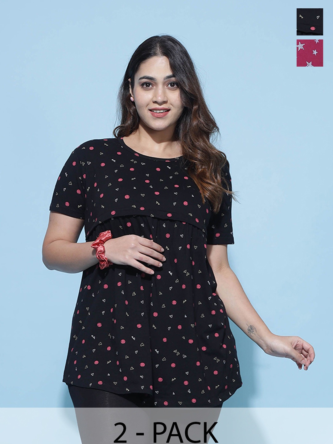 

9shines Label Polka Dot Print Cotton Top, Multi