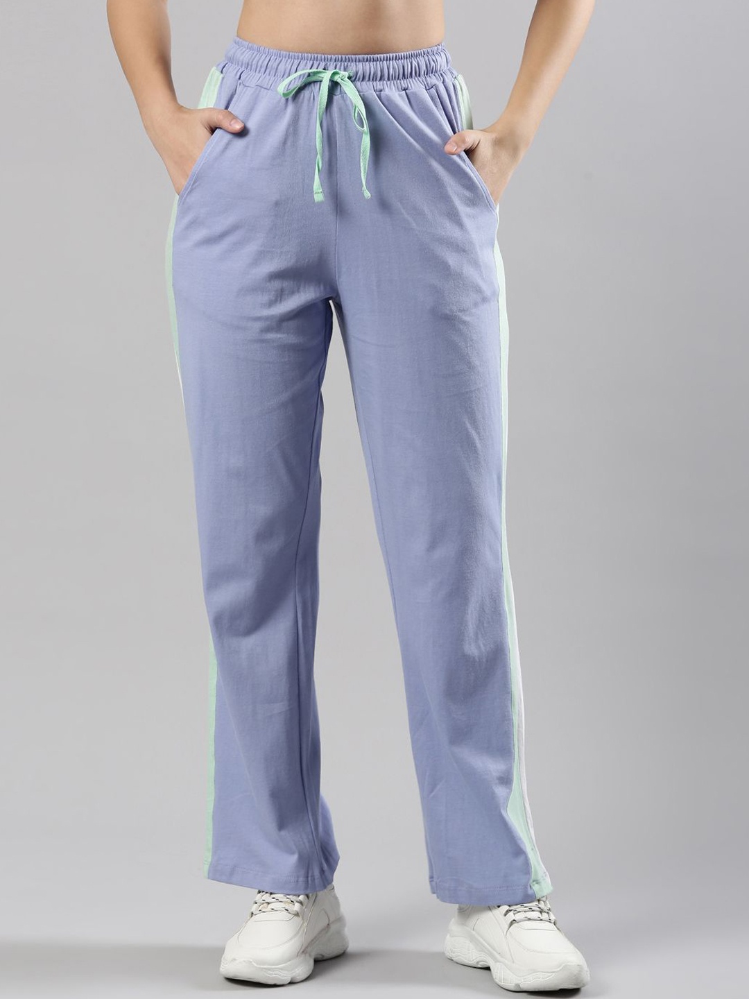 

Femmora Women Relaxed-Fit Cotton Track Pant With Side Strip, Blue
