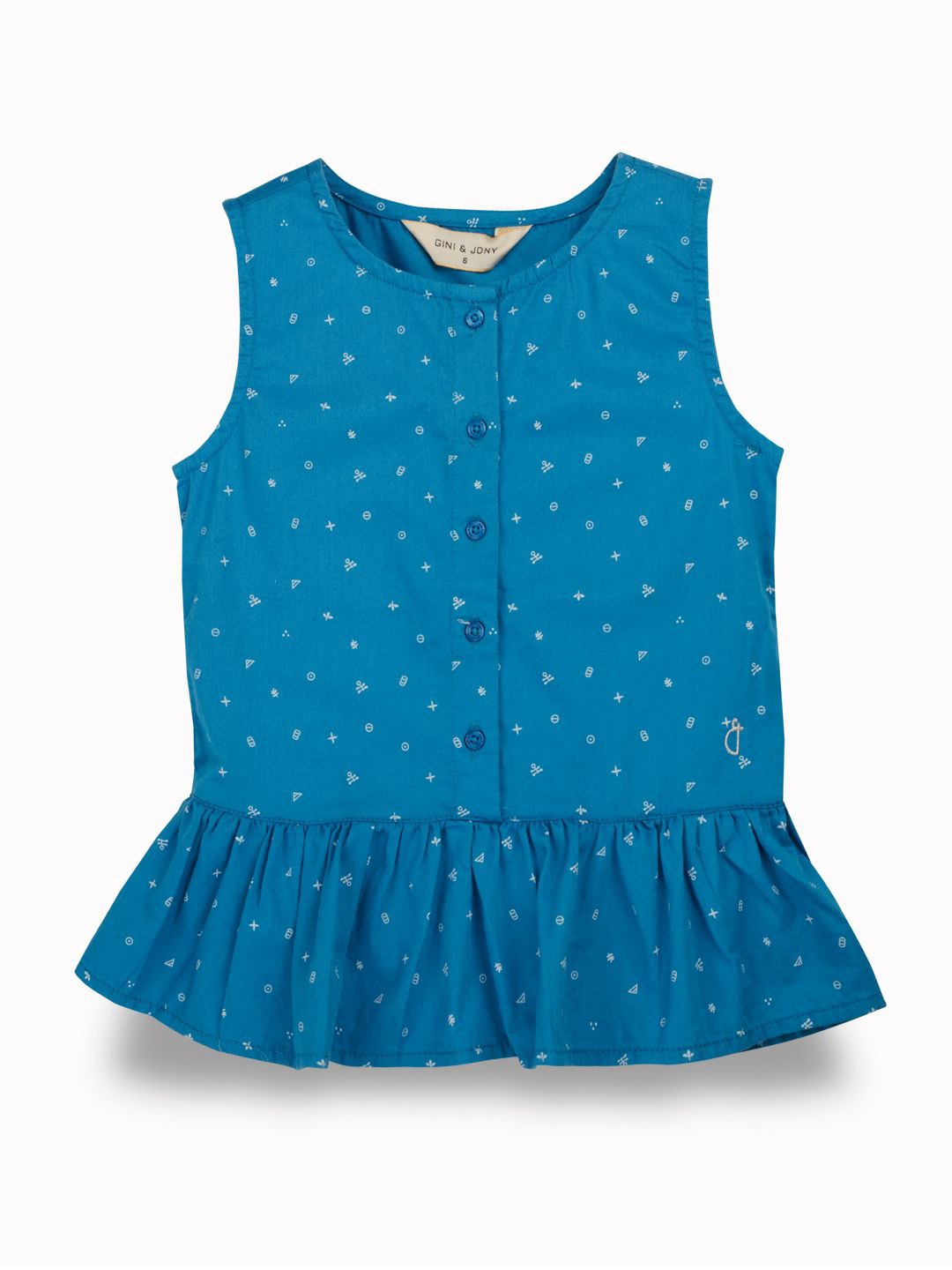 

Gini and Jony Polka Dot Print Cotton Peplum Top, Blue