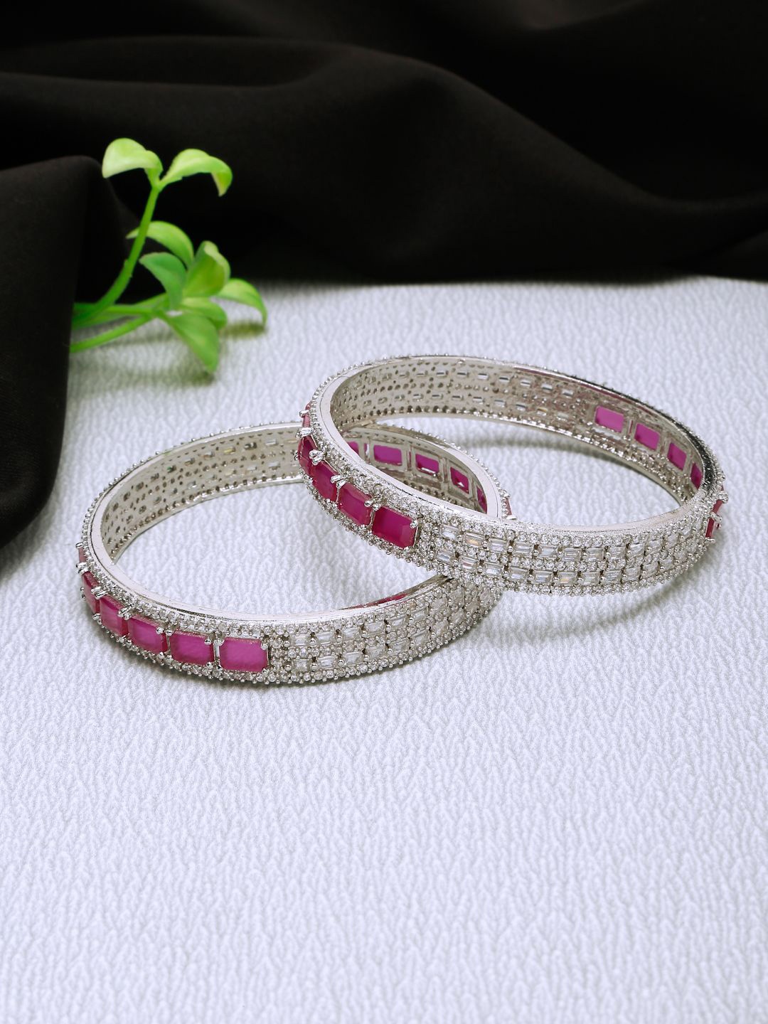 

YouBella Set of 2 Silver-Plated AD-Studded Bangles, Pink