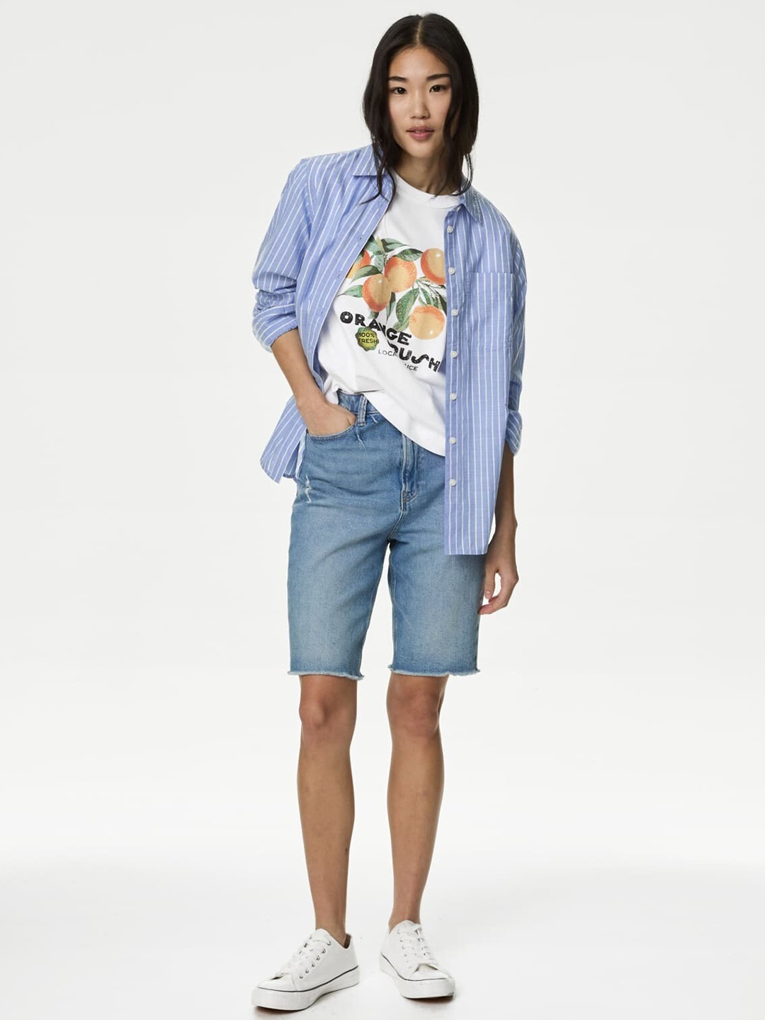 

Marks & Spencer Women Printed Polo Collar Raw Edge T-shirt, White