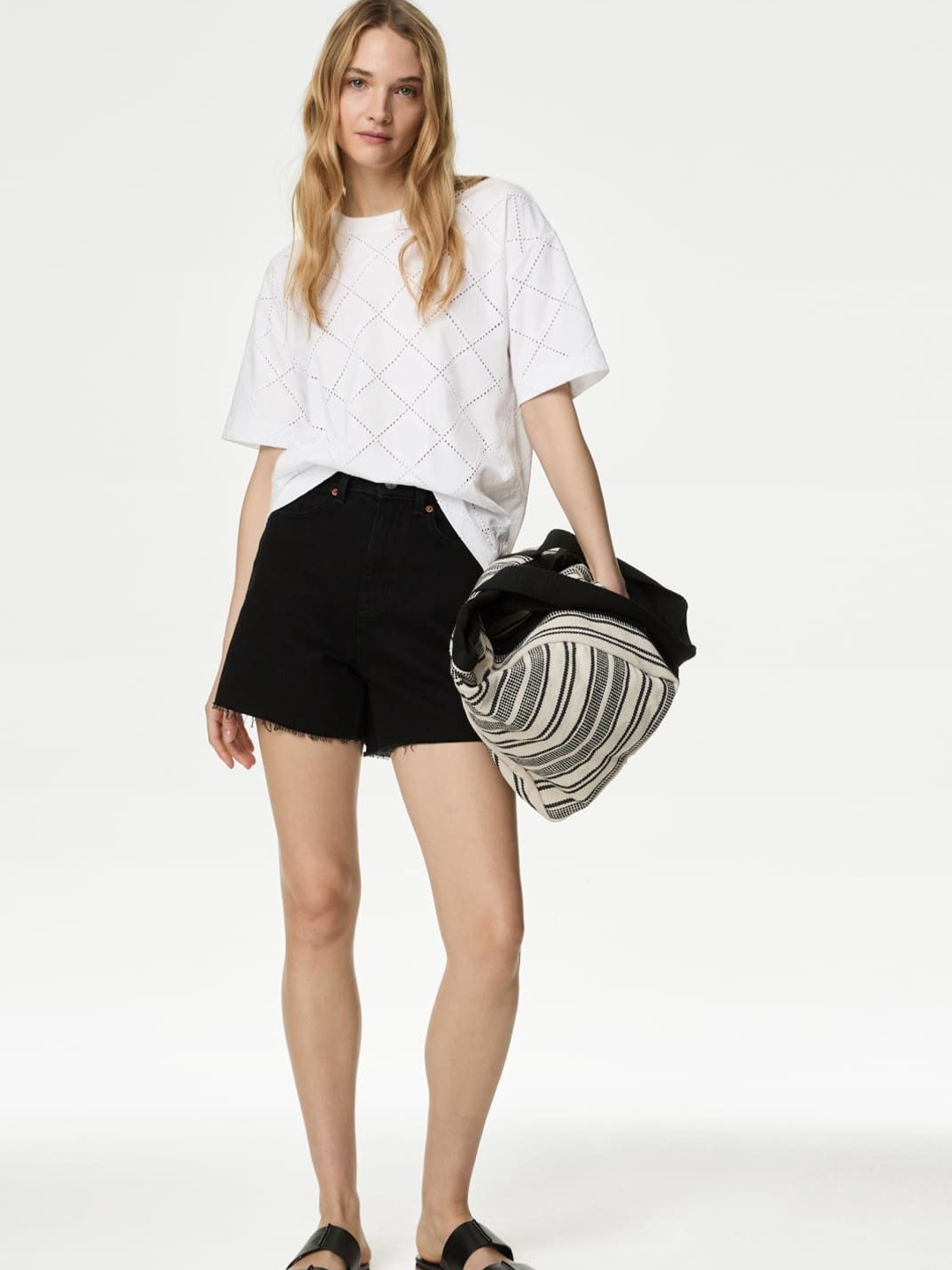

Marks & Spencer Women V-Neck Extended Sleeves Pockets T-shirt, White