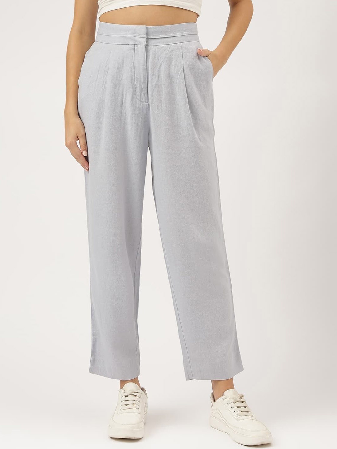 

Marks & Spencer Women High-Rise Pleated Trousers, Grey