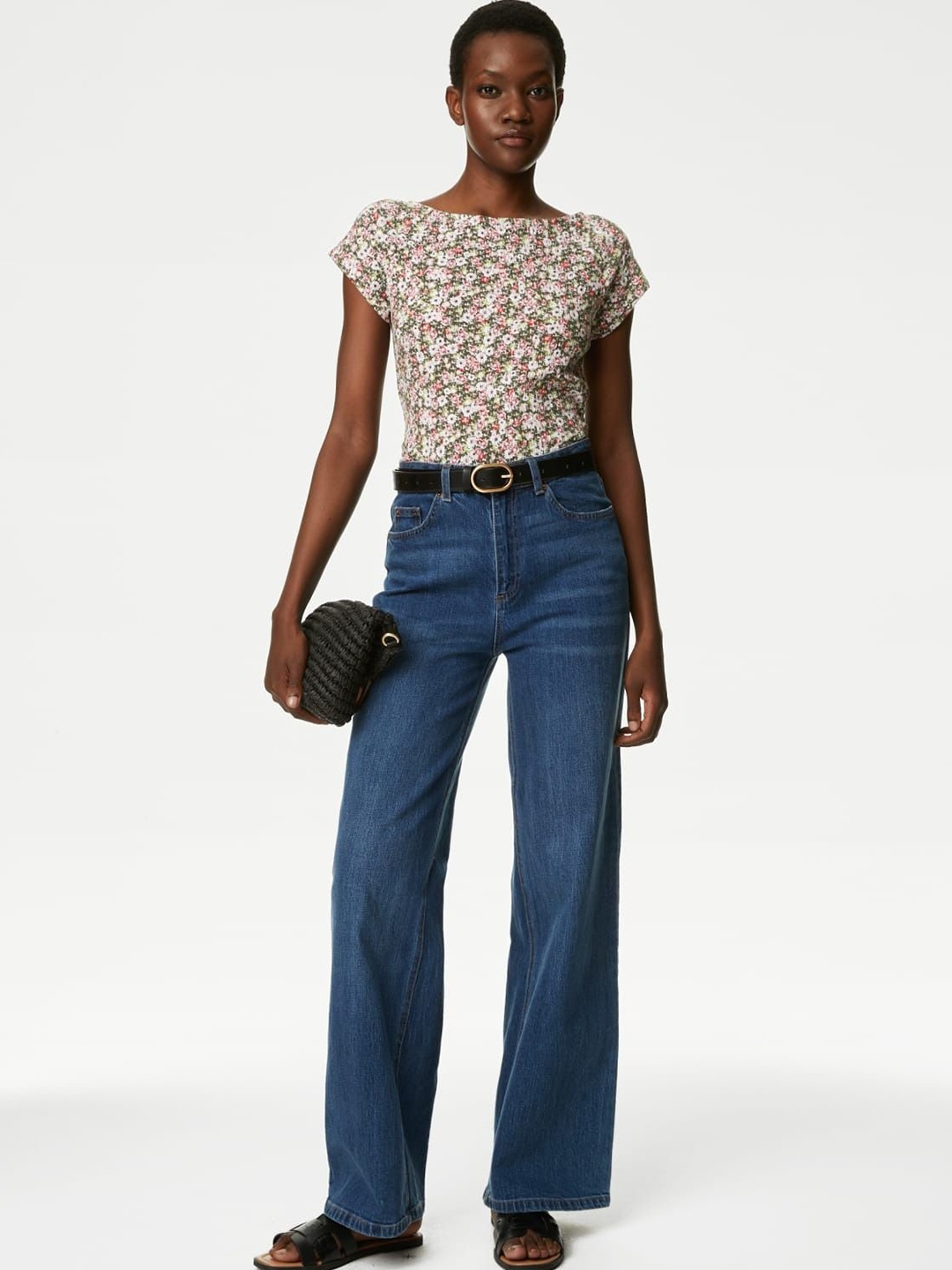 

Marks & Spencer Floral Print Extended Sleeves Cotton Top, Multi