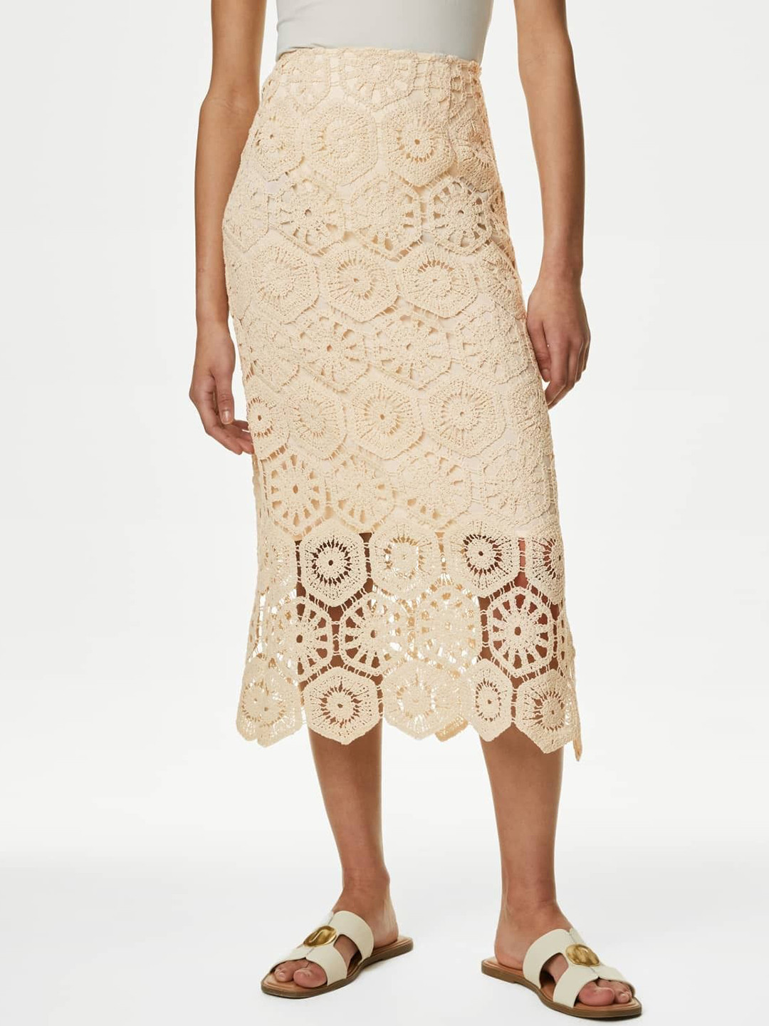 

Marks & Spencer Knitted Midi-Length Straight Skirt, Beige