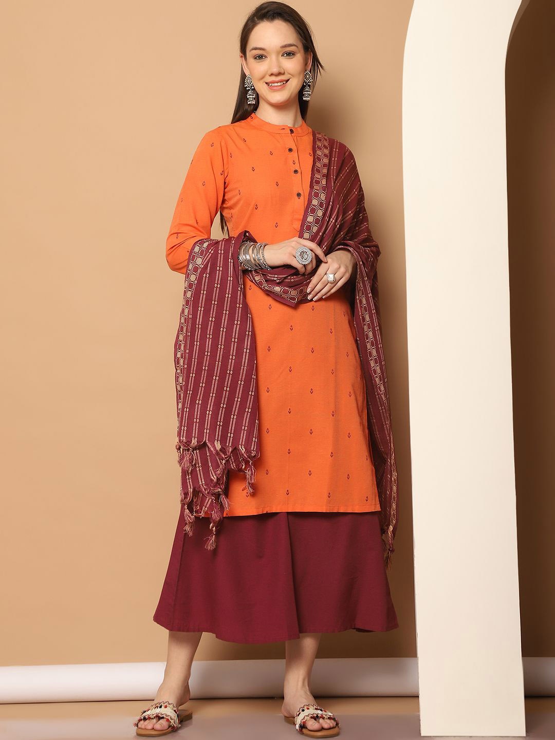 

Jompers Women Regular Kurta with Palazzos & With Dupatta, Orange