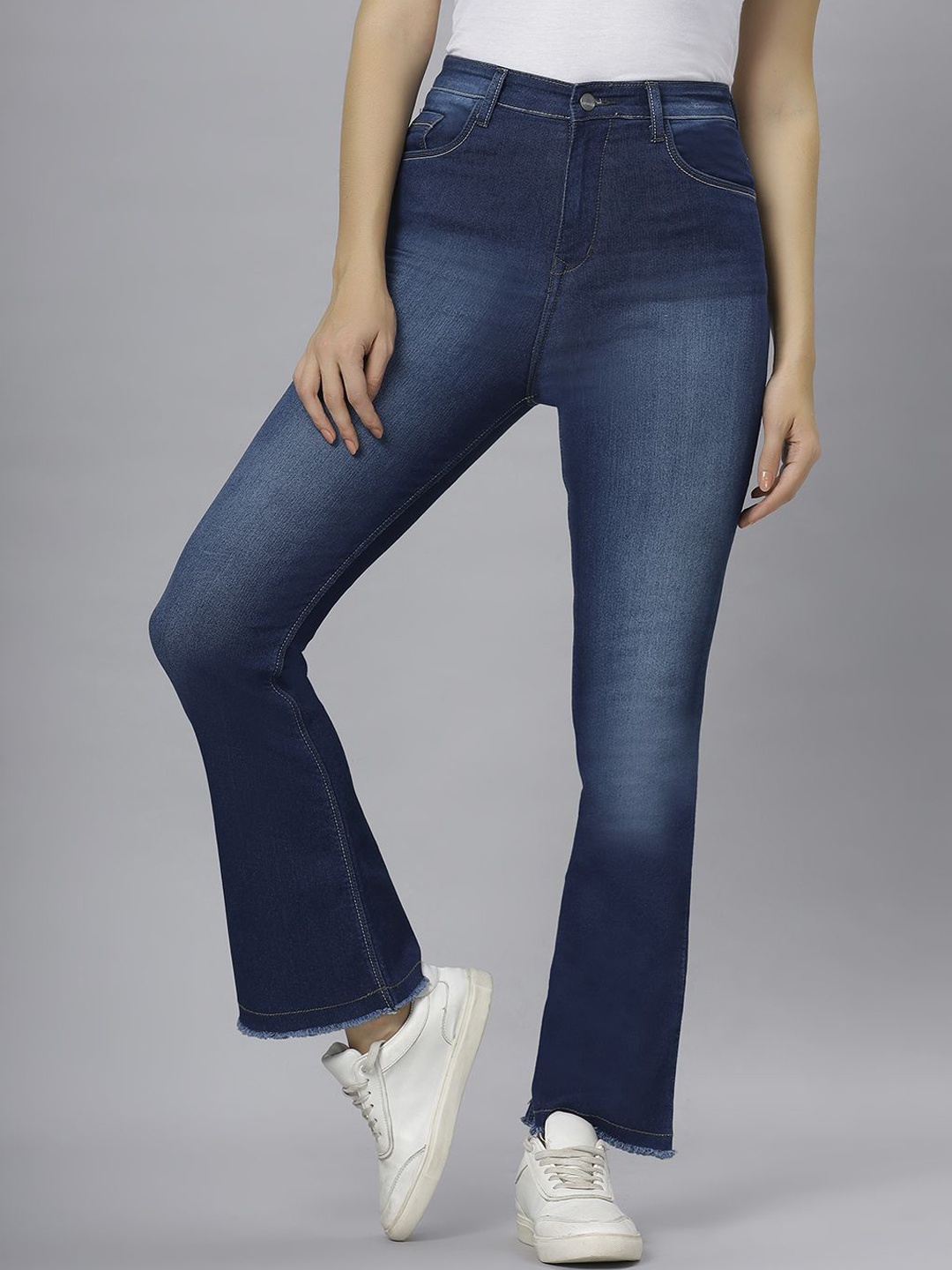 

HJ HASASI Women Bootcut High-Rise Light Fade Stretchable Jeans, Blue