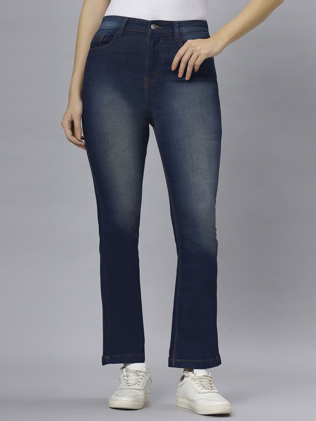 

HJ HASASI Women Bootcut High-Rise Heavy Fade Stretchable Jeans, Blue
