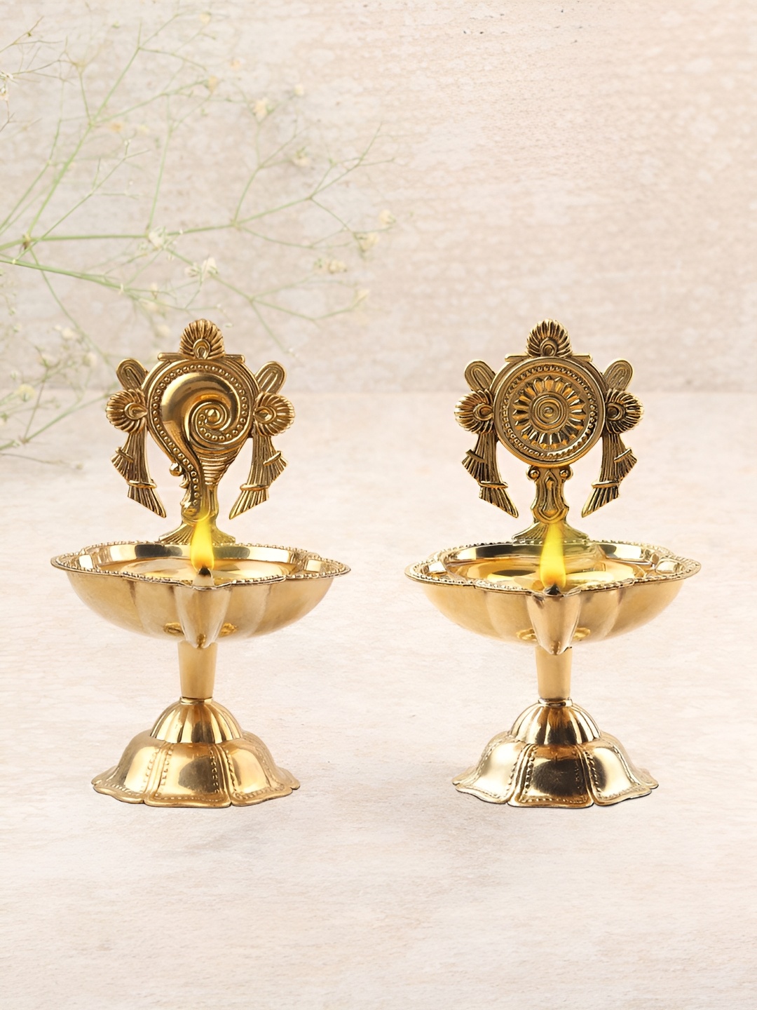 

DOKCHAN Gold Toned Textured Brass Pooja Diya