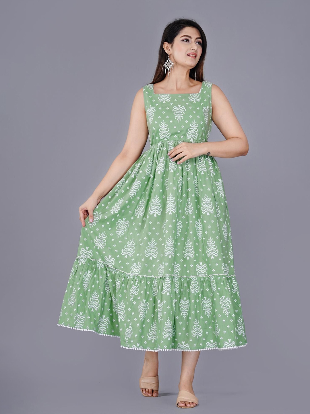 

Mintmarie Floral Print A-Line Midi Dress, Green