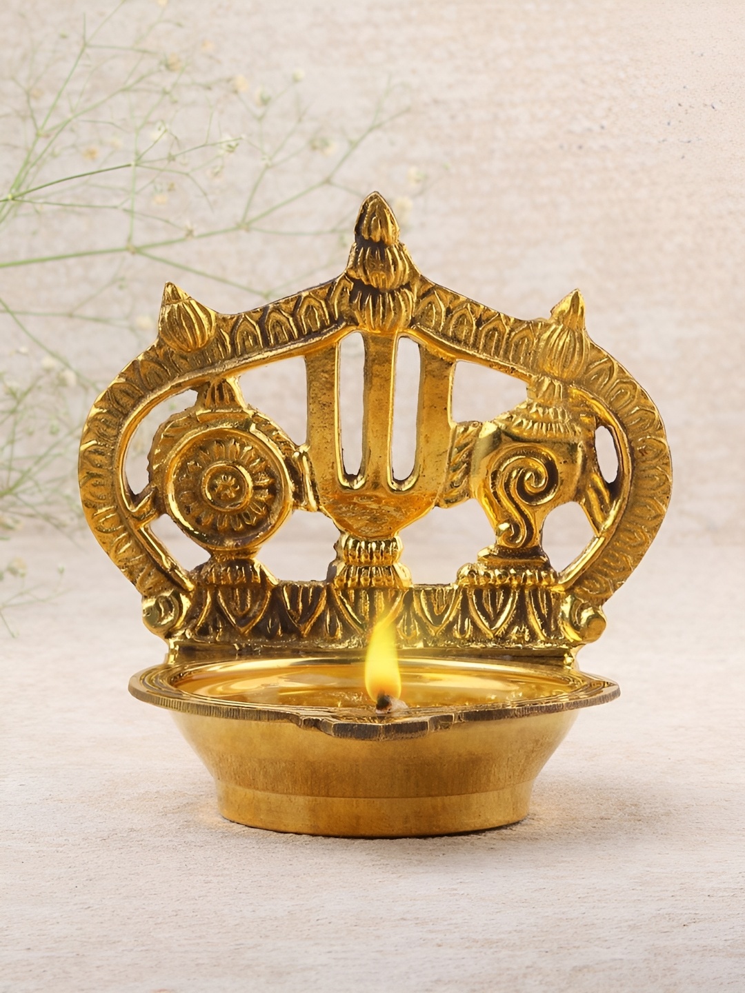 

DOKCHAN Gold Toned Textured Brass Pooja Diya