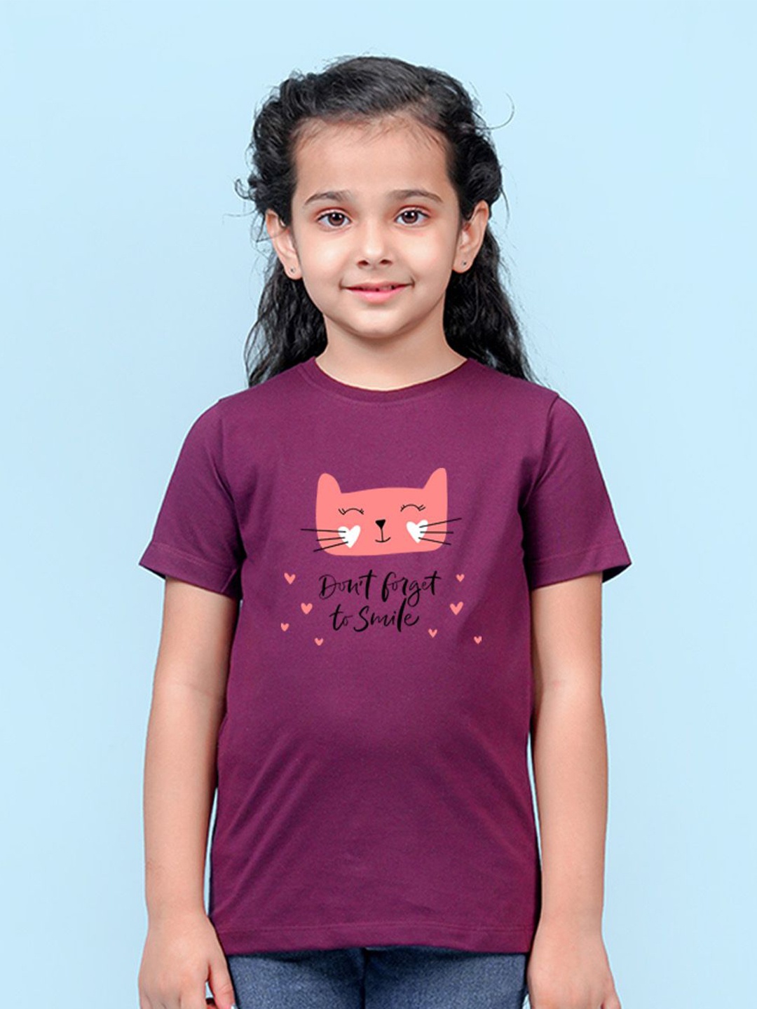 

NUSYL Girls Printed Applique T-shirt, Maroon