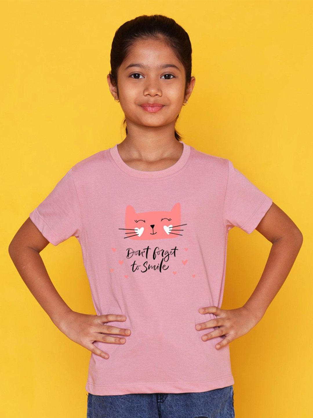 

NUSYL Girls Printed Applique T-shirt, Pink