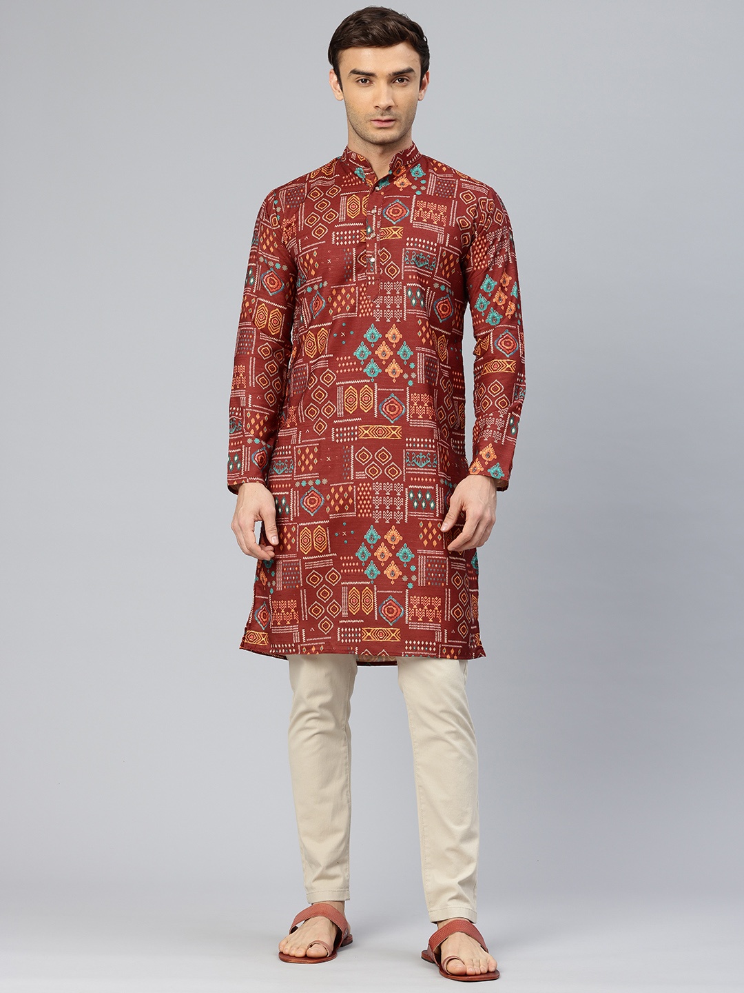 

Majestic Man Men Ethnic Motifs Printed Pure Cotton Kurta, Maroon