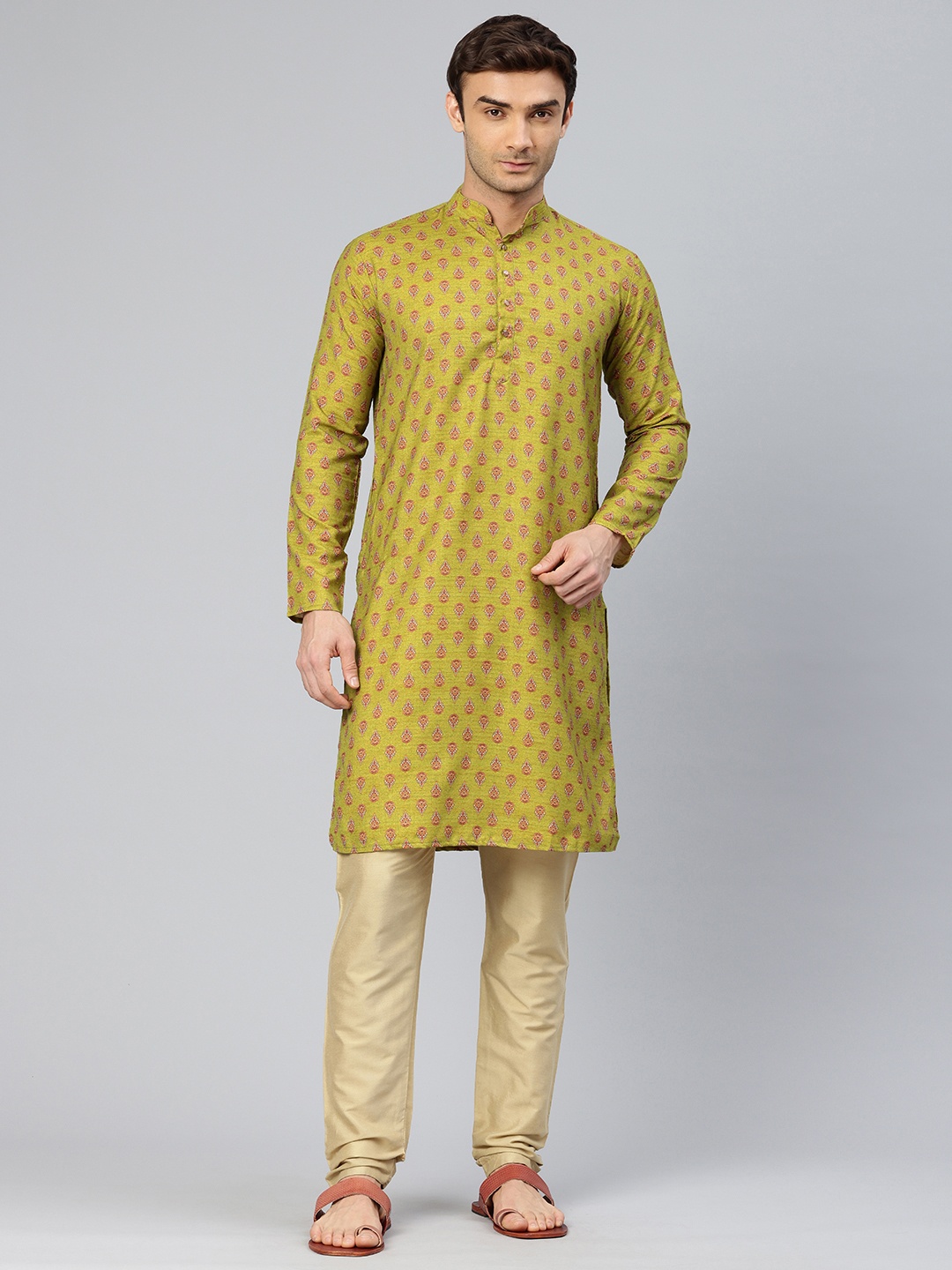 

Majestic Man Men Ethnic Motifs Printed Pure Cotton Kurta, Green