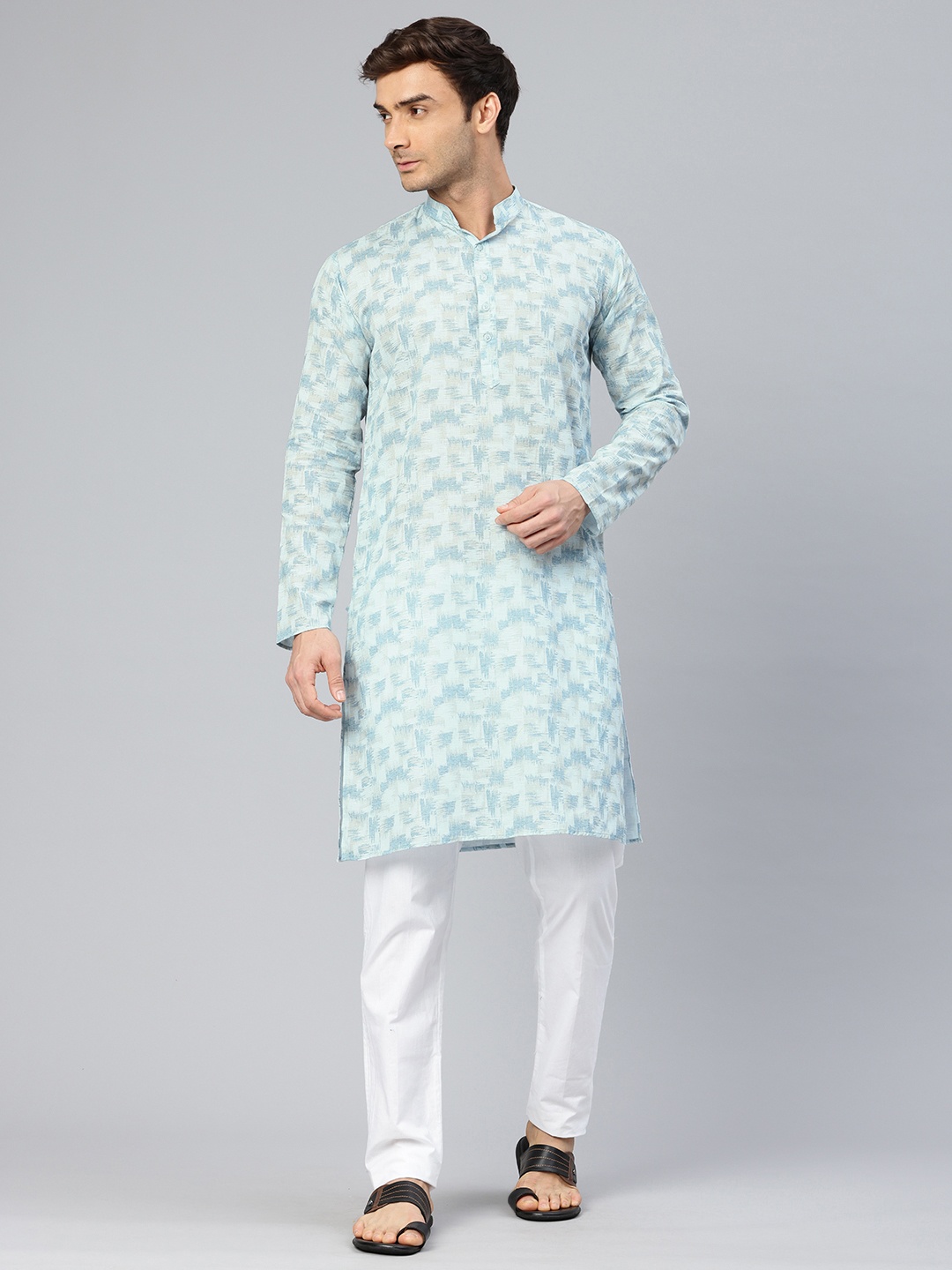 

Majestic Man Men Printed Pure Cotton Kurta, Blue